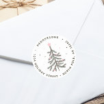 Cute Pastel Christmas Tree Return Address  Classic Round Sticker<br><div class="desc">This round sticker features a cute Christmas tree with a pink star,  pastel round ornaments,  snow,  and a return address. For more advanced customisation of this design,  please click the "customise further" link.</div>