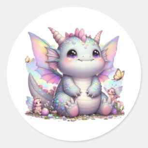 Cute Pastel Chubby Dino Classic Round Sticker