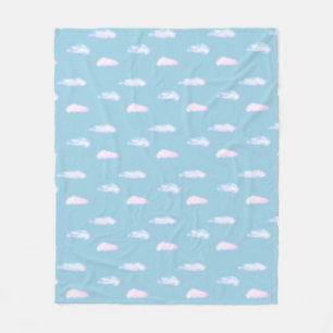 Cute pastel clouds on light sky blue fleece blanke