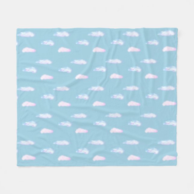 Cute pastel clouds on light sky blue fleece blanke (Front (Horizontal))