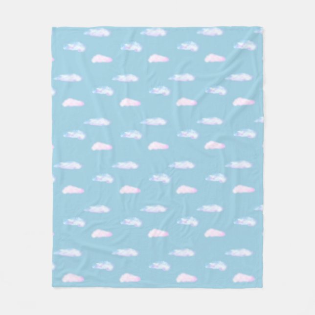 Cute pastel clouds on light sky blue fleece blanke blanket (Front)