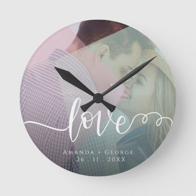Cute Pastel Color | Love | Photo Round Clock (Front)