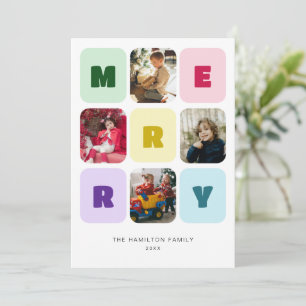 Cute Pastel Colors Photo Blocks Merry Christmas Holiday Card