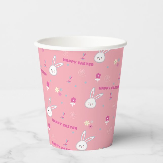 Cute Pastel Colour Easter Bunny Floral   Paper Cups (Front)