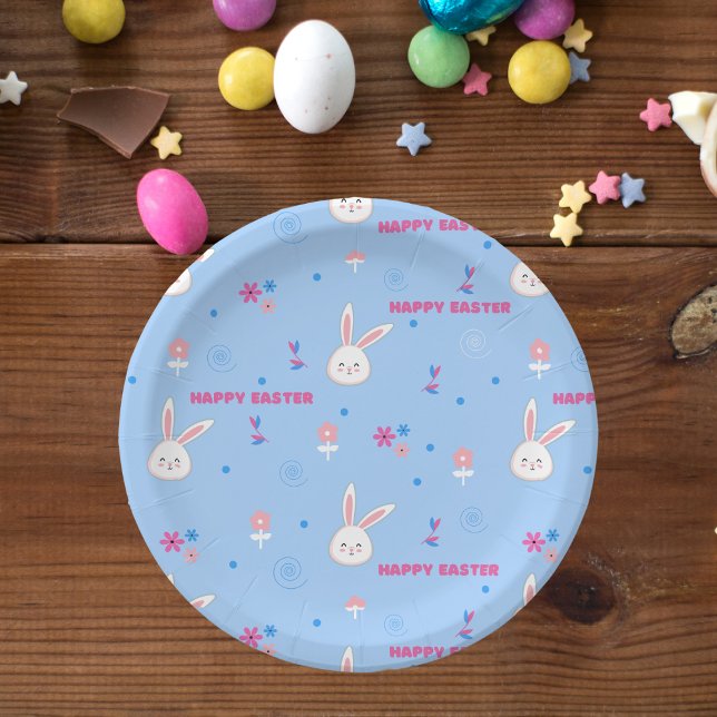 Cute Pastel Colour Easter Bunny Floral  Paper Plat Paper Plate (Creator Uploaded)