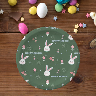 Cute Pastel Colour Easter Bunny Floral  Paper Plat Paper Plate