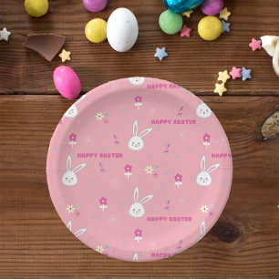 Cute Pastel Colour Easter Bunny Floral Paper Plat Plate