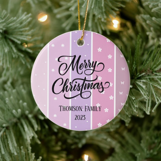Cute Pastel colour Family Name Christmas  Ceramic Ornament (Tree)