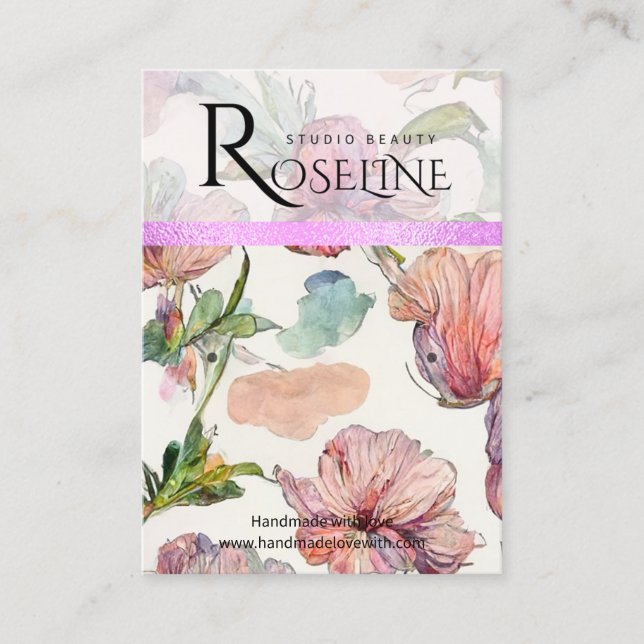 Cute pastel colour purple  flower Earring Display Business Card (Front)