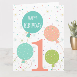 Cute Pastel Coloured Balloons  1st Birthday Card