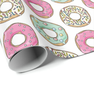 Cute Pastel Coloured Icing Doughnuts Pattern Wrapping Paper
