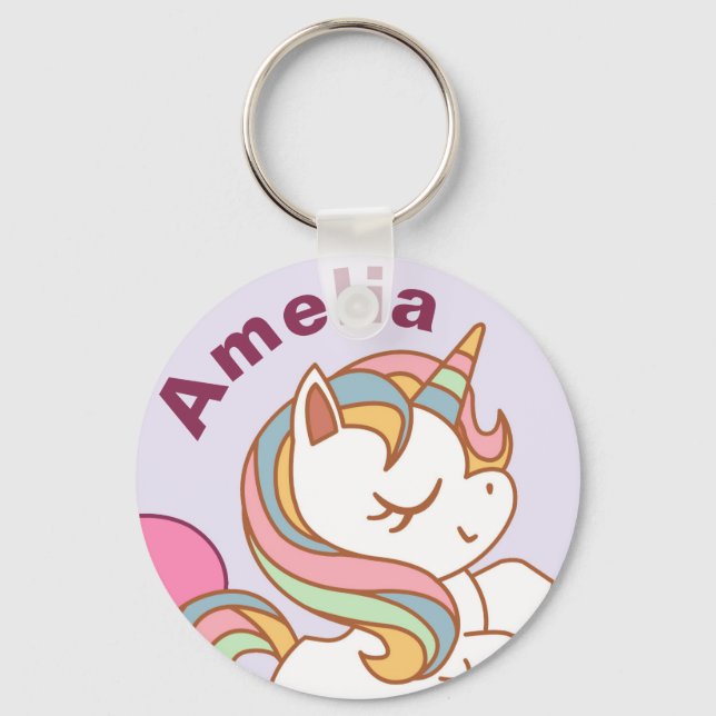 Cute Pastel Coloured Unicorn Personalised Key Ring (Front)