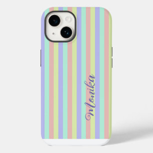 Cute Pastel Colourful Strips Personised iPhone 14 Case