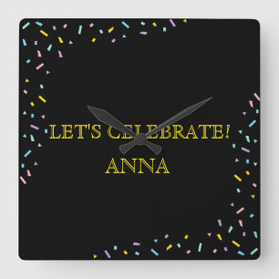 Cute Pastel Confetti Frame Celebration Gift Square Wall Clock