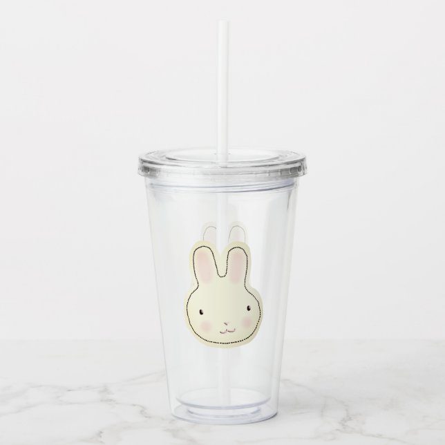 Cute pastel cream bunny cartoon illustration kids acrylic tumbler (Front)