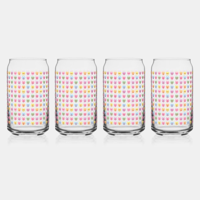 Cute pastel custom tiny candy hearts pattern can glass (Front)