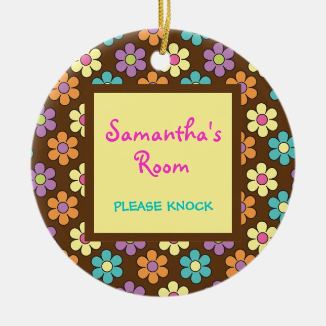 Cute Pastel Daisies Girl's Room Door Hanger Ceramic Tree Decoration (Front)