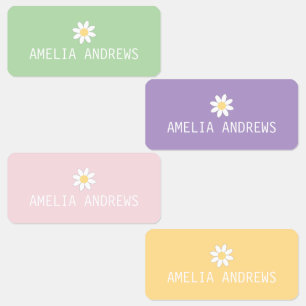 Cute Pastel Daisy Custom Kids Clothing Name Labels