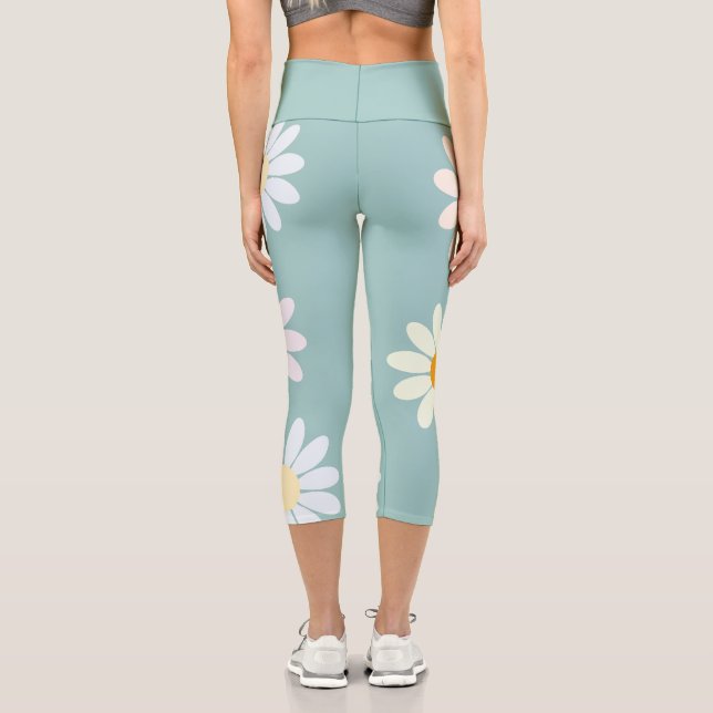 Cute Pastel Daisy Flowers Floral girly  Capri Leggings (Back)