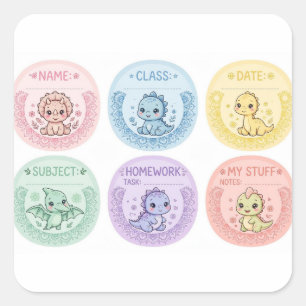 Cute Pastel Dino School Labels Kindergarten Name
