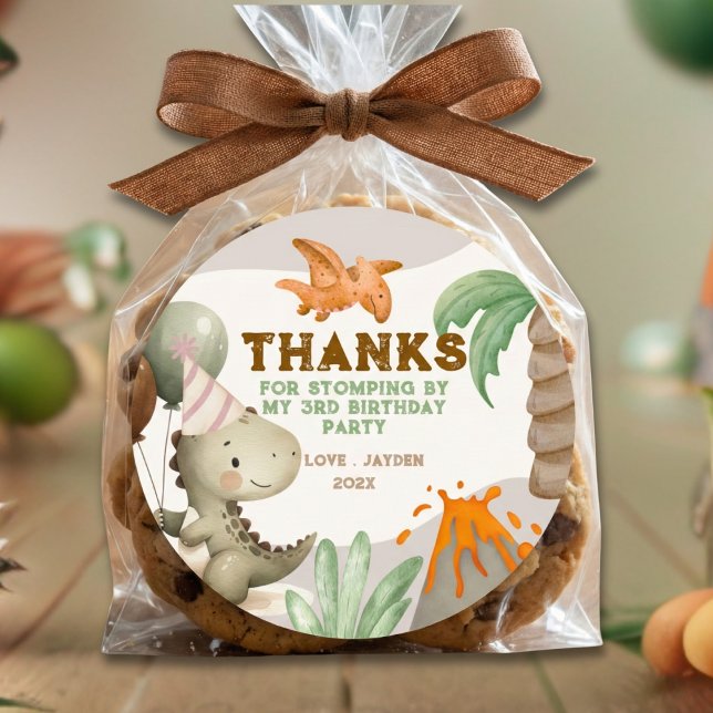 Cute Pastel Dinosaur Birthday Thank You Classic Round Sticker (Creator Uploaded)