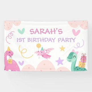 Cute Pastel Dinosaur Kids Birthday Party Welcome Banner