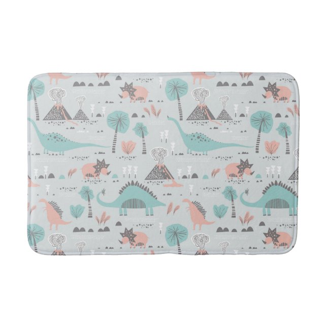 Cute Pastel Dinosaur Pattern Bath Mat (Front)
