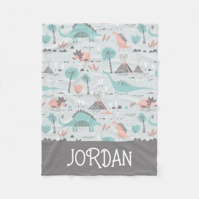 Cute Pastel Dinosaur Pattern Fleece Blanket (Front)