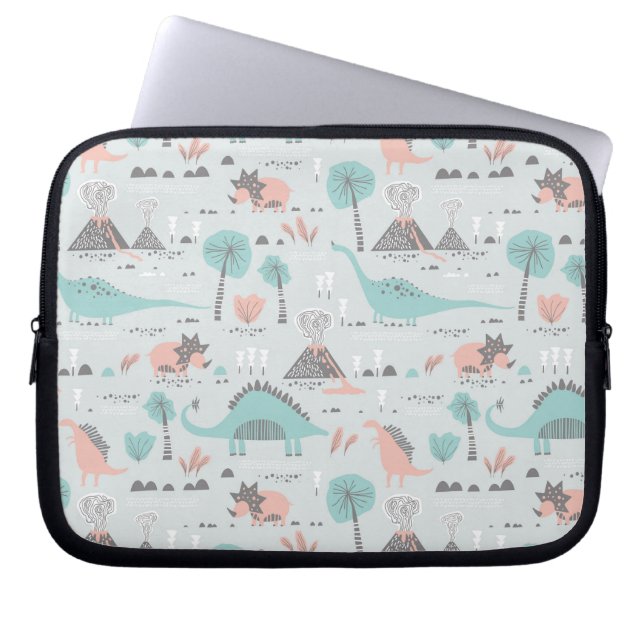 Cute Pastel Dinosaur Pattern Laptop Sleeve (Front)
