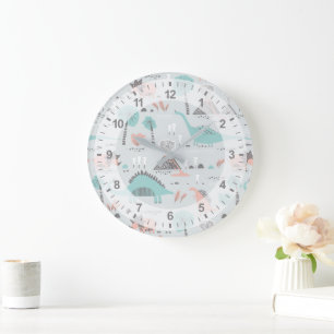 Cute Pastel Dinosaur Pattern Large Clock