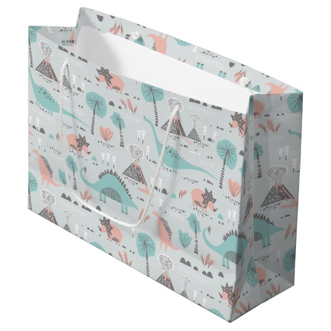 Cute Pastel Dinosaur Pattern Large Gift Bag (Front Angled)