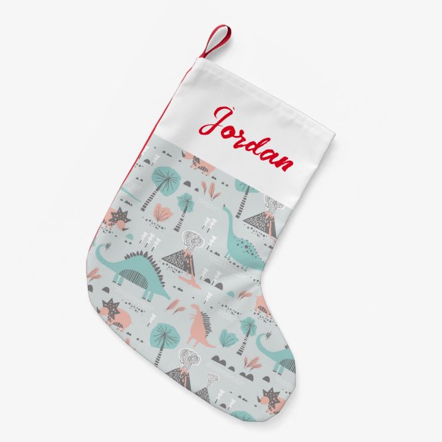 Cute Pastel Dinosaur Pattern Small Christmas Stocking (Front (Hanging))