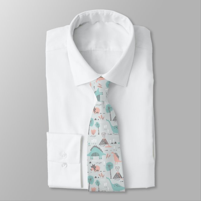 Cute Pastel Dinosaur Pattern Tie (Tied)