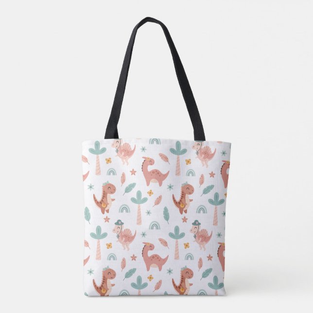 Cute Pastel Dinosaur Tote Bag – Whimsical & Fun (Back)