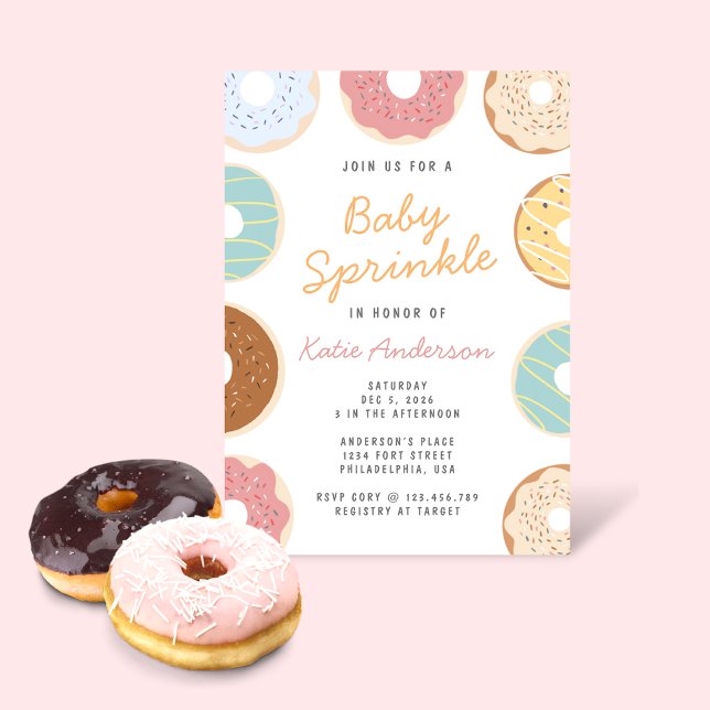 Cute Pastel Doughnuts Baby Sprinkle Invitation (Creator Uploaded)