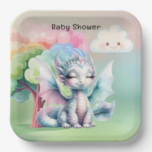 Cute Pastel Dragon Baby Shower Paper Plate