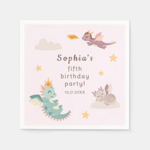Cute Pastel Dragon Kids Birthday Party Napkin