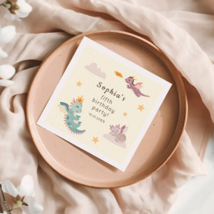 Cute Pastel Dragon Kids Birthday Party Napkin