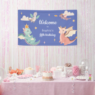 Cute Pastel Dragons Kids Birthday Party Banner