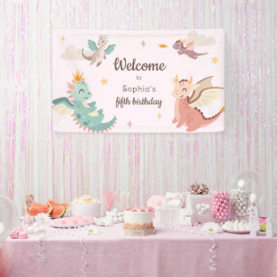 Cute Pastel Dragons Kids Birthday Party Banner