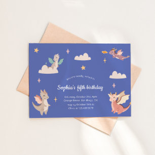 Cute Pastel Dragons Kids Birthday Party Invitation