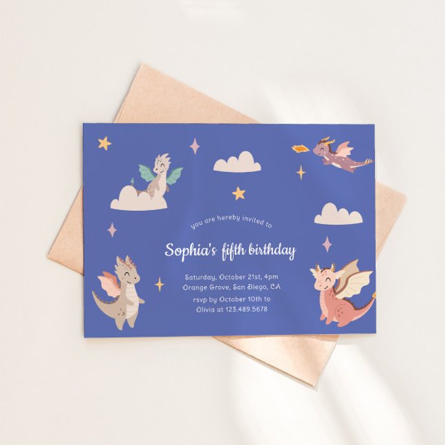 Cute Pastel Dragons Kids Birthday Party Invitation (Creator Uploaded)