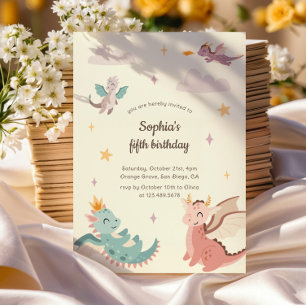Cute Pastel Dragons Kids Birthday Party Invitation
