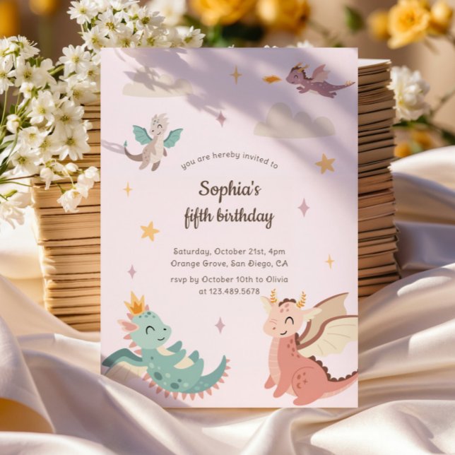 Cute Pastel Dragons Kids Birthday Party Invitation (Creator Uploaded)