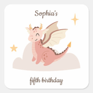 Cute Pastel Dragons Kids Birthday Square Sticker