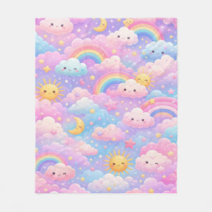 Cute Pastel Dreamy Sky Rainbow Clouds Nursery Fleece Blanket