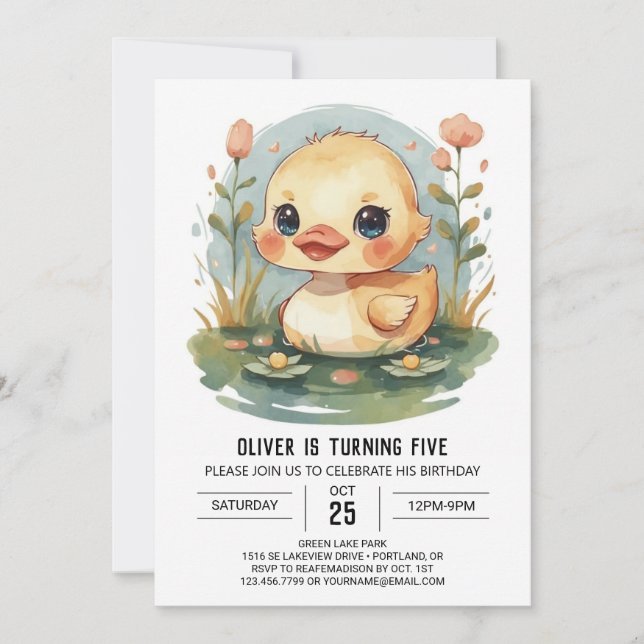 Cute Pastel Duck Birthday Invitation (Front)