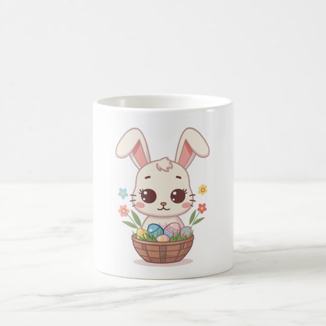 Cute Pastel Easter Bunny Basket Illustration Coffee Mug (Center)