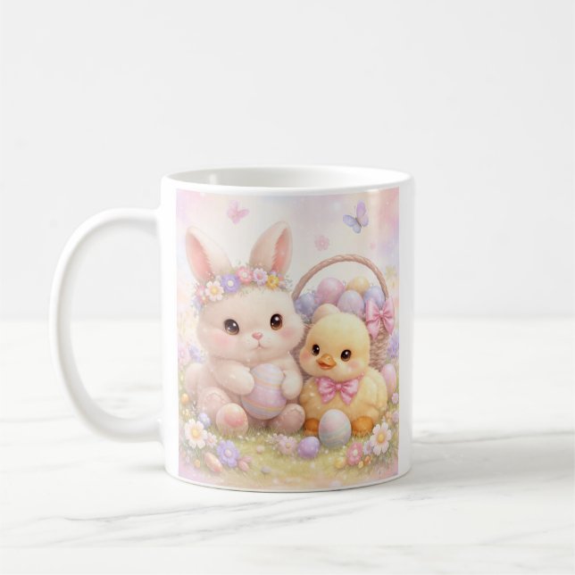Cute Pastel Easter Bunny & Duck Coffee Mug (Left)