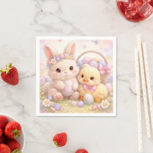 Cute Pastel Easter Bunny & Duck Napkin